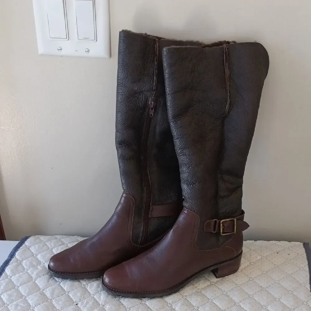 NWOT Vigotti Real  Shearling And Leather Boots Dark Brown